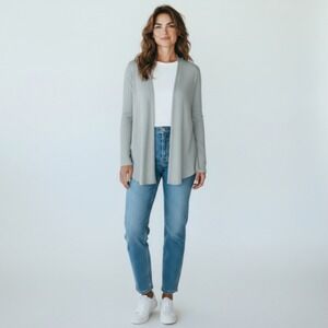 Sinuous Gray Waffle Knit Cardigan Open Front Cozy Layer Made in USA‎ Size Medium